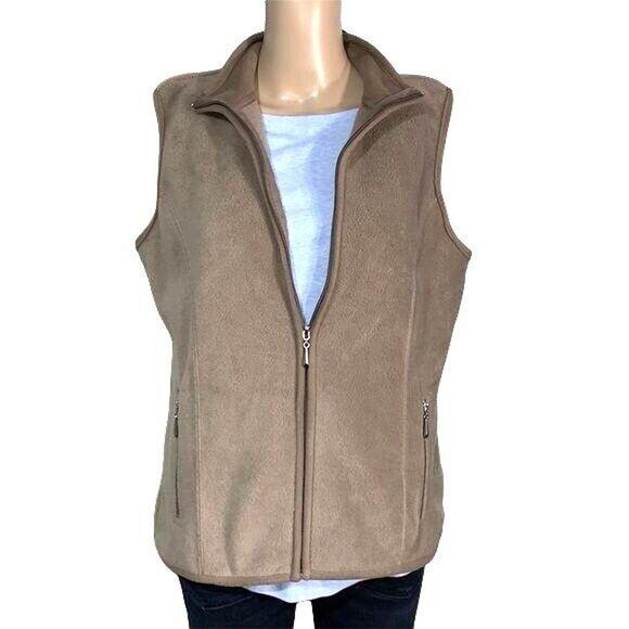 Karen Scott Sport Womens Performance Fleece Vest Full Zip Tan Brown Small - Picture 1 of 12
